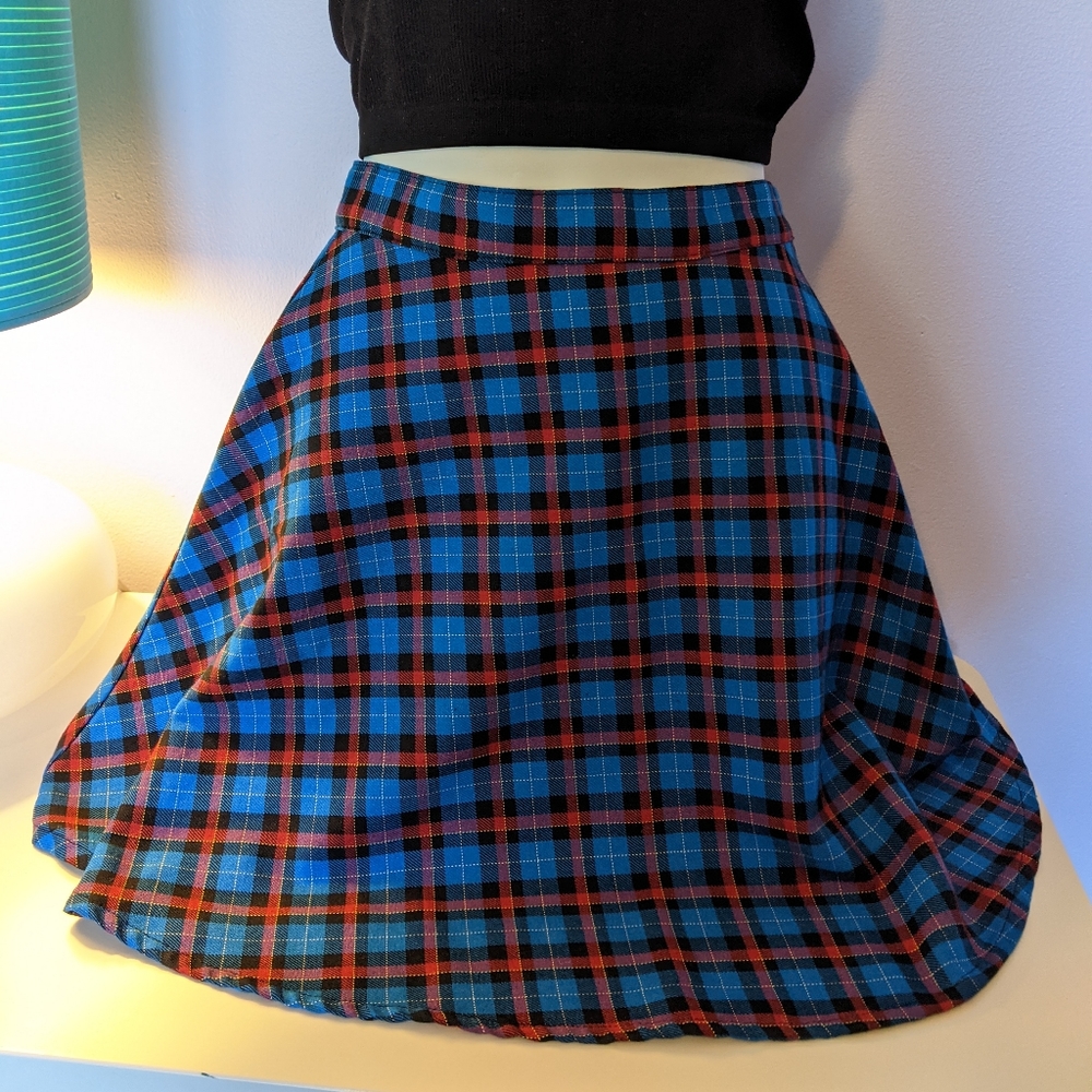 American Apparel Skater Skirt, Blue and Red Plaid 2016 Style